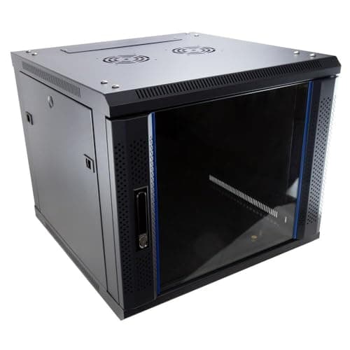 Image of kenable Server Wall Mounted Data Cabinet 19 inch Rack 9U 600 x 600mm Deep Flat Pack with Glass Door and Lock - Black