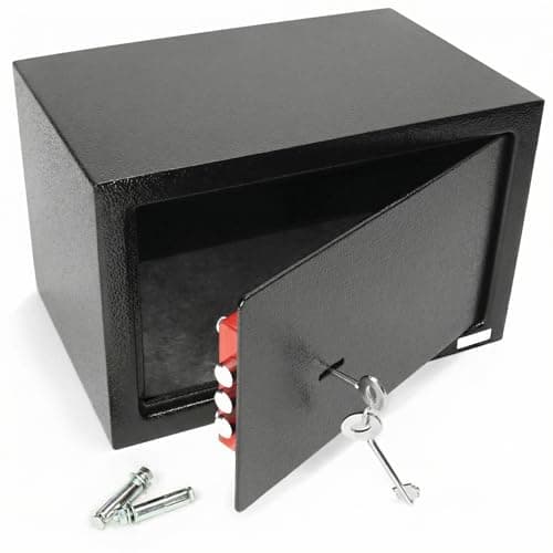 Image of QWORK® Small Home Safe Box 3 Key Locking - 31x20x20cm - High Security Steel Construction Fire Retardant Furniture Safe for Cash Jewelry Phone Valuables