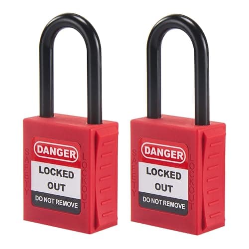 Image of HOLULO Safety Lockout Padlock Set (2 Pcs) – Nylon Insulated Security Padlocks for Outdoor/Electricians/Industrial Site, with 4 Keys, Red Lock Off Kit for Safety Lockout (2)