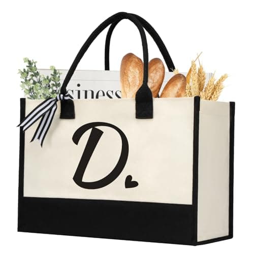 Image of Personalized Initial Canvas Tote Bag, Cosmetic Bags, Suitable for Birthday, Wedding, Beach, Holiday, Great Birthday Gifts for Women, Mom, Teachers, Nurses, Best Friends, Bridesmaids (Letter D)