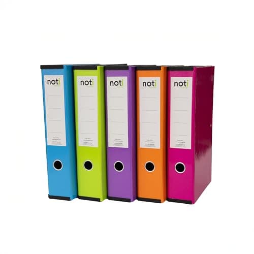 Image of Box File Bright Laminated Foolscap, Lockspring, Ring Pull & Catch, Fits A4, 75mm Spine, Assorted Colours (5 Pack)