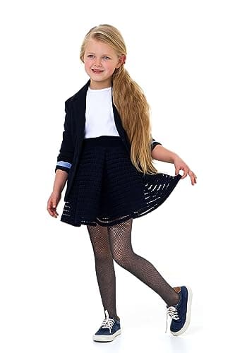 Image of LORES Girl’s Fishnet Children Tights Fashionable Solid Colours Casual Comfortable Ballet Cosplay Halloween Costume Dance Kids Lace School Pantyhose, Nero 7/8 years (122-128 cm)