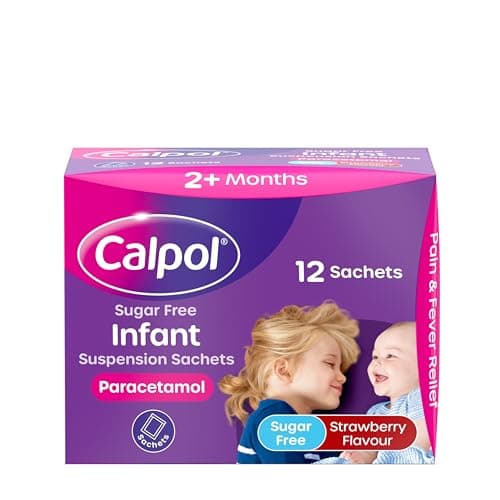 Image of Calpol Sugar-Free Infant Suspension Paracetamol Sachets (12 x 5ml), Calpol Sachets with Strawberry Flavour Paracetamol for Fever & Pain Relief, Suitable for 2+ Months Babies & Kids
