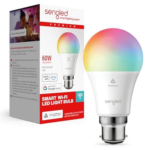 Image of Sengled LED Smart Light Bulb (B22), Matter-Enabled, Multicolour, Works with Alexa, 60W Equivalent, 800LM, Instant Pairing, Matter-Compatible Platform Required, 2.4 GHz, Wi-Fi, 1-Pack
