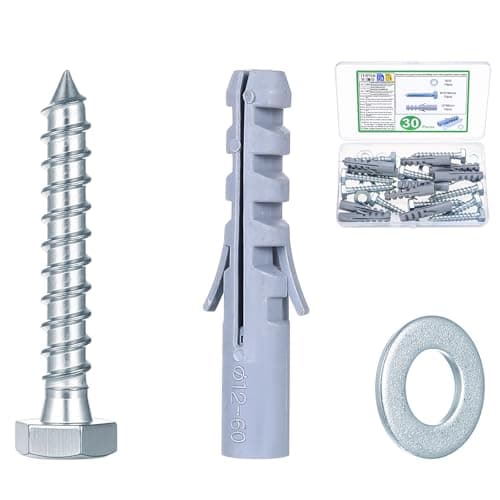 Image of 10Sets M10x60 Masonry Wall Plugs and Screws Set, Heavy Duty Masonry Brick Wall Plugs and M10x60mm Concrete Screws Coach Bolts and Washers for Tv Bracket Aerial Satellite Shelves Mounting Fixings