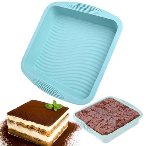 Image of LANYOTA Square Cake Tin, 8'' Silicone Baking Tray with Non-Slip Grips, Non-Stick Brownie Baking Tin Cake Pan Cake Mould for Cheesecake, Brownie, Cake, Bread, Chocolate Pie, 21x20x5cm (1pc)