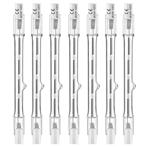 Image of Jaenmsa r7s Halogen Light Bulbs, 7 Packs r7s Bulb 118mm Dimmable 230V 400w Halogen Bulbs, Tungsten Linear Light Bulb, 4000lm 2700K Warm White Floodlight Bulb, J118 Security Light Bulb
