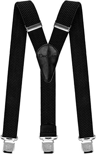 Image of Decalen Mens Braces with Very Strong Metal Clips Wide 4 cm 1.5 inch Heavy Duty Suspenders One Size Fits All Men and Women Adjustable and Elastic Y Style (Black)