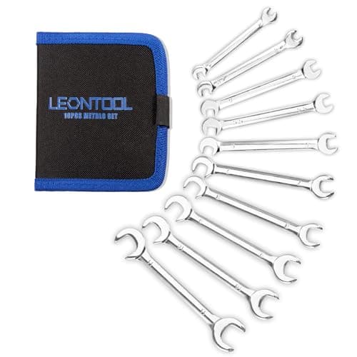 Image of LEONTOOL Mini Double Open End Wrench Set Metric 10 Pcs 4mm to 11mm with Portable Storage Pouches Mirror Chrome Finish Super Thin Open Ended Spanner Double Angle Head for Small Fasteners