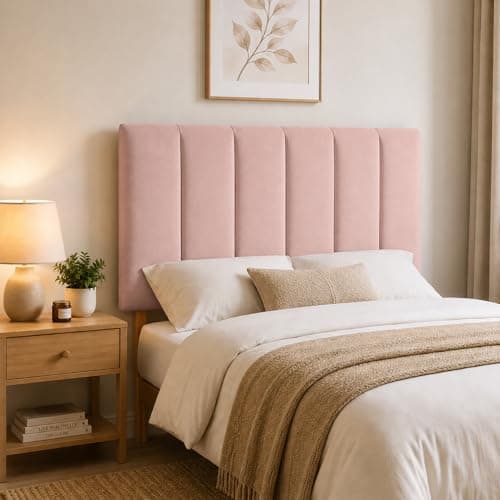Image of YORKSHIRE HOMEWARE Padded Lined Headboard | Lined Headboards in Plush Velvet Fabric | Bed Bedroom Decor Hotel Furniture (Pink, 3ft Single)