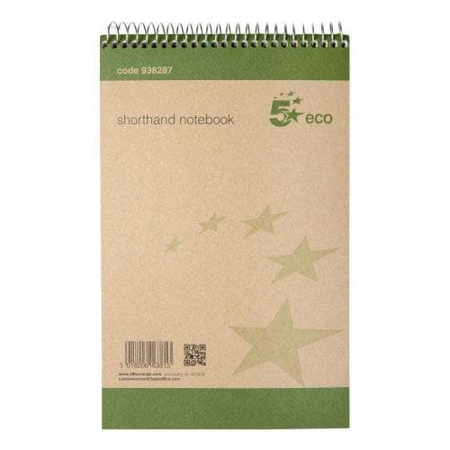 Image of 5 Star Reporters Notebook Spiral (10 Pack) Shorthand Notebook 127x200mm Green/Buff Feint Ruled Wirebound Jotter Pad 80 Pages