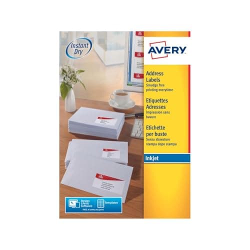 Image of Avery Quickdry, Printable, Address Labels, Customisable, 63.5 x 33.9 mm, White, 24 Labels per Sheet, 2400 Blank Labels per Pack (J8159-100)