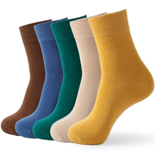 Image of Josnown Men Cotton Socks, 5 Pairs Basic Crew Socks Soft Breathable, Classic Colours for Business Office and Casual Everyday Wear, Size UK 7-10