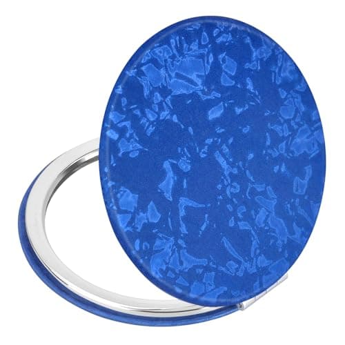 Image of Portable Compact Vanity Mirror for Men Women Girls, Delicate Blue Travel Cosmetic Mirrors 1X & 2X Magnification for Handbag Pocket, Foldable 2-Sided Small Cute Makeup Mirror for Daily Work Business