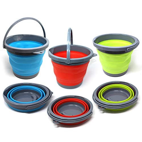 Image of Bramble - 3 Collapsible Space Saving Portable Buckets, 5 Litre Multi-Use Household, Cleaning, Camping Buckets - Flattens to 5cm - 5L