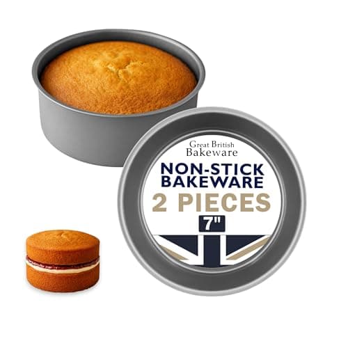 Image of Samuel Groves 2 Pack Deep Round Cake Tins, Sandwich Tin, Victoria Sponge Tin- Perfect for Air Fryer UK Made Double Coil Coated Non Stick Fixed Base (7" Deep)