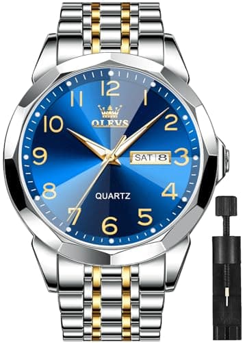 Image of OLEVS Watch for Men Business Dress Diamond Analog Quartz Date Luxury Classic Stainless Steel Waterproof Luminous Two Tone Wrist Watch