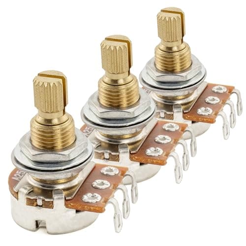 Image of Musiclily Pro A250K Mini Pots Brass Metric Split Standard Shaft 9.5mm Audio Taper Potentiometers for ST Tele PB JB Style Electric Guitar Bass (Set of 3)