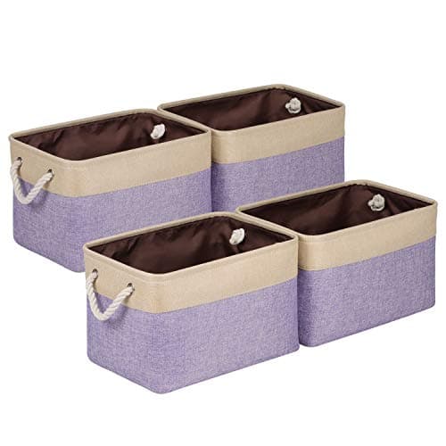 Image of Univivi Foldable Storage Basket 4 Pack, Rectangle Large Storage Baskets with Sturdy Cotton Carry Handles, Fabric Storage Box for Sorting Clothes, Books, Toys, Family Items (15inch Purple )