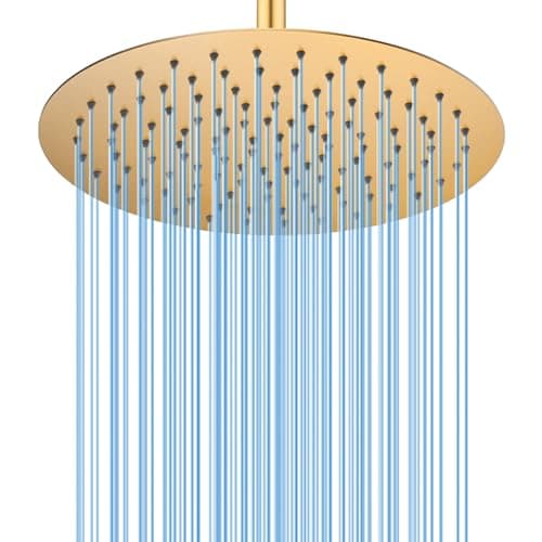 Image of BSTIIU Rainfall Shower Head, 12 Inch Round Shower Head, Wall or Ceiling Mounted Ultra Thin Stainless Steel High Pressure Shower Head with Touch-Clean Nozzles, Brushed Brass Gold