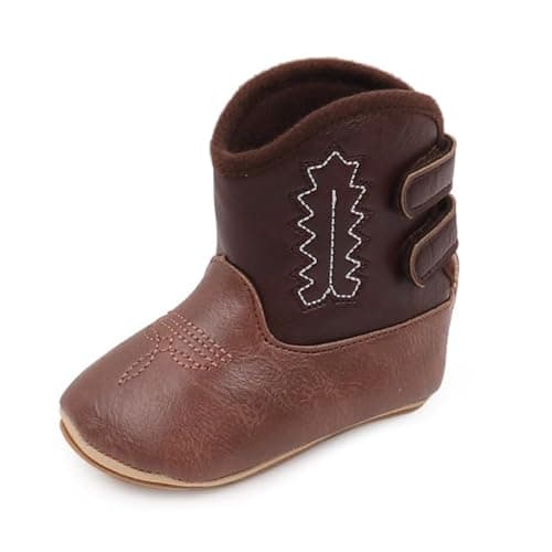 Image of 2026 Kids Boots Baby Boots 0-12 Months Western Cowboy Boots High Boots PU Embroidered Baby Boots, brown, 12-15 Months