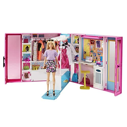 Image of Barbie Dream Closet & Blonde Barbie Doll - Expanding Closet with Rotating Clothes Rack - Includes 25+ Pieces - 4 Outfits - 2' Wide - Gift for Kids 3+