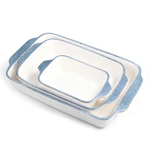 Image of Baking Dishes, Ceramic Bakeware Sets of 3, Porcelain Baking Pan with Handles, Rectangular Oven Safe and Durable Wide Baking Dish for Roasting, Lasagna, Pie, Baking Meat, Vegetables 10.6"/8.6"/5.9"