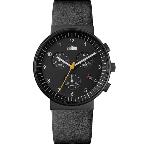 Image of Braun Mens Chronograph with Date Analogue Quartz Watch,Dial and Leather Strap, 40mm Stainless Steel Case, Model BN0035BBKBKG