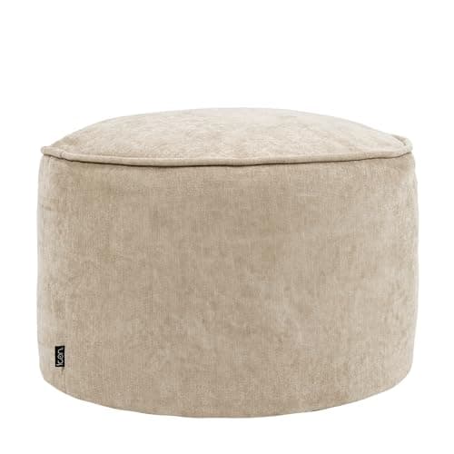 Image of icon Milano Chenille Bean Bag Pouffe, Beige, Large Pouffe Footstool with Filling Included, Footrest, Bedroom, Living Room, Living Room Furniture