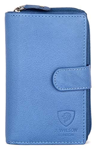 Image of J. Wilson London Ladies RFID Safe Designer Soft Leather Purse Card Women Clutch Wallet with Zip Pocket Gift Boxed