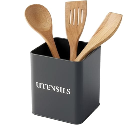 Image of andrew james Utensil Holder Vintage Metal Utensil Pot Large Kitchen Utensil Organiser Retro Kitchen Accessories Utensils Storage Holder for Knives Forks Utensils, Kitchen Organiser Pot (Grey)