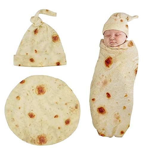 Image of Yuehuamech Newborn Baby Burrito Swaddle Blanket Swaddle Blanket with Hat Baby Shower Blanket Funny Sleeping Wrap Cap Present for Baby Boys Girls 85x85cm / 33.5x33.5inch