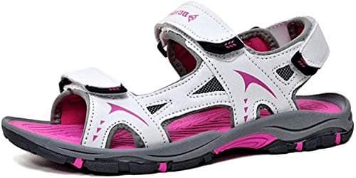 Image of DUNLOP Ladies Flat Open Toe Sports Trekking Walking Hiking Sandals (White Fuchsia L, UK Footwear Size System, Adult, Women, Numeric, Medium, 6)
