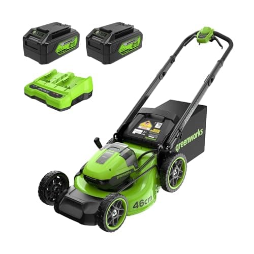 Image of Greenworks 48V (24V x 2) Self Propelled Cordless Lawnmower for Large Lawns up to 460m2, 46cm Cutting Width, 55L Bag, Lawnmower with Two 4Ah Batteries and Twin Charger, 3 Year Guarantee MO48L424-01