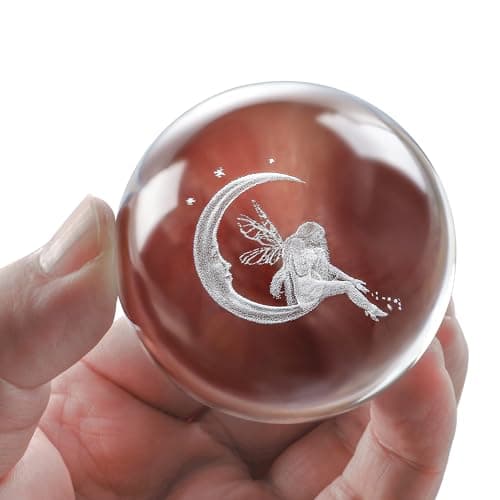 Image of vskikris 60mm Crystal Ball 3D Laser Moon Fairy Figure - Glass Paperweight & Decorative Ball with Stand - Glass Ball Ornaments for Home & Office Decor, Gifts for Women Girls Wife Daughter