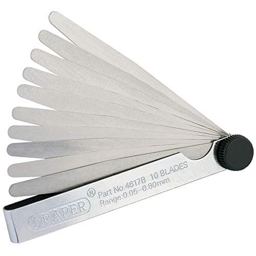 Image of Draper 10 Blade Feeler Gauge Metric Set | 0.05 to 0.80 mm | 100mm Length | Plated Steel Case | 36169