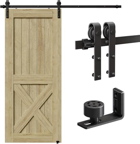 Image of CCJH 5FT/152cm Sliding Barn Door Hardware Closet Set for Single Wooden Door, Modern Black Sliding Door Kits,Upgrade