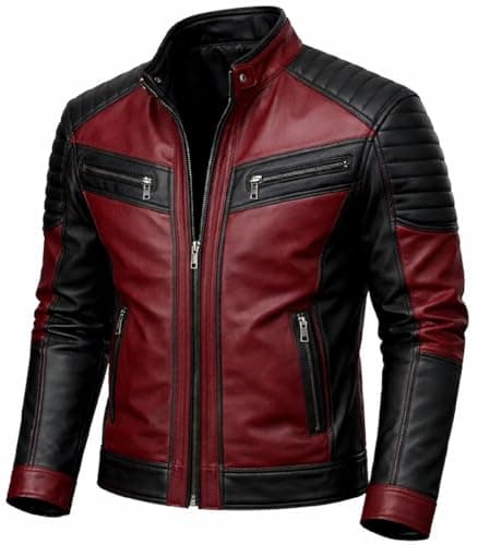 Image of JAKRON Mens Red & Black Leather Motorcycle Jacket – Biker/Cafe Racer Style