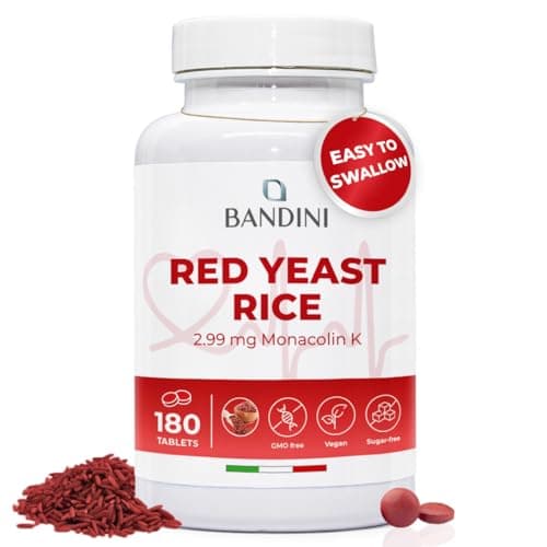 Image of Bandini® Red Yeast Rice from Monascus purpureus | 180 Easy-to-Swallow Tablets (6 Months) 99.7mg red Rice - 2.9mg Monacolin K | No fillers, 100% Vegan, Non-GMO, Laboratory Tested