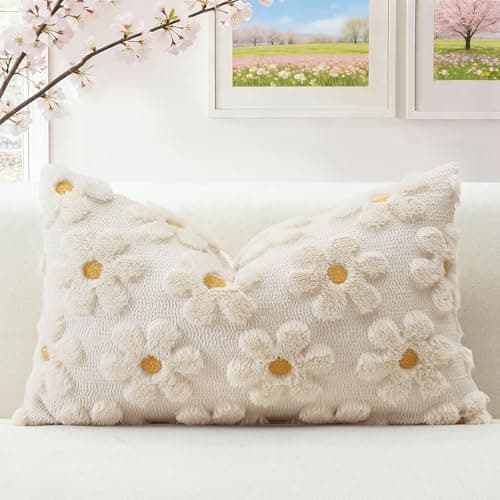 Image of Artscope Spring Summer Cushion Cover Set of 1 Flowers Throw Pillow Cover for Sofa 30x50cm Lumbar Seasonal Soft Plush Short Wool Velvet Cushion Case Holiday Decor Cream Beige