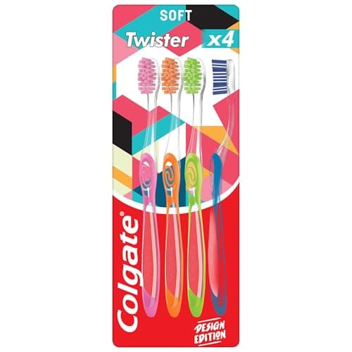 Image of Colgate Twister Fresh Design Edition Soft Manual Toothbrush 4pk, multidimensional Cleaning, removes Odour-Causing Bacteria, Cleans in Between Teeth and Along gumline, Cleans deep for Fresher Breath