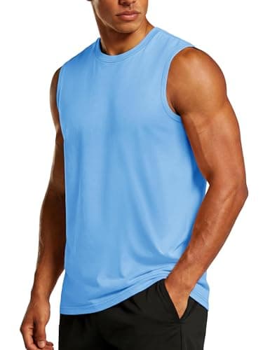 Image of TACVASEN Men's Sleeveless Shirts Cotton Breathable Gym Fitness Vest Moisture Wicking Training Running Workout Tank Tops Azure, 2XL