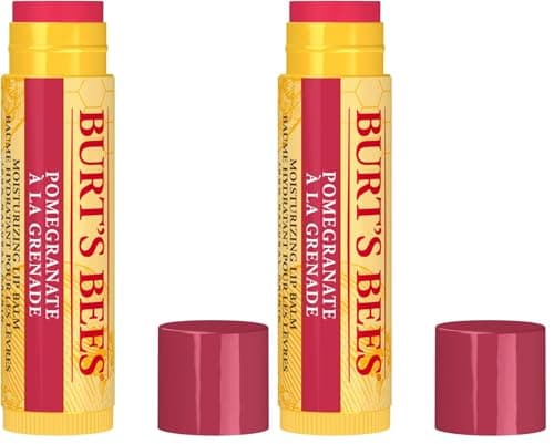 Image of Burt's Bees Lip Balm Pomegranate, Moisturising Lip Balm With Beeswax & Vitamin E, 100% Natural Origin, 4.25g (Pack of 2)