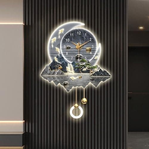 Image of Modern 3D Wall Art Decor Clock with Led Light, Home Decorative Moon Wall Clock Decorations Lamp, Crystal Porcelain Art Mural, Walls Hanging Sculpture Decorative Painting(Color 1,50x69cm/19.6x27.1'')