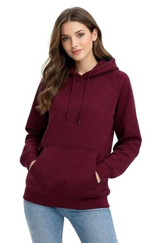 Image of Hoodie Women UK Ladies Fleece Hoodie with Adjustable Drawcord Hood and Cozy Front Pocket Pullover Jumpers for Womens Sweater Jacket Top Maroon
