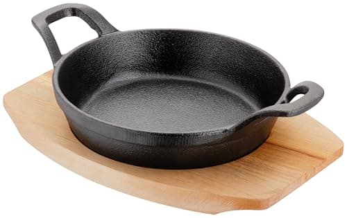 Image of Judge Sizzle & Serve Gratin Dish, Cast Iron Skillet with Wooden Serving Stand, Induction Ready 15cm
