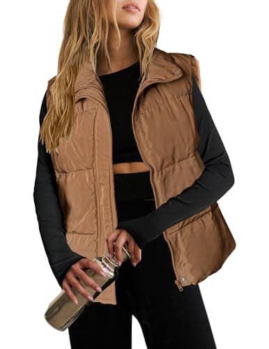Image of Zeagoo Women's Quilted Gilet Lightweight Warmer Vest Outdoor Puffer Gilets Winter Warmer Sleeveless Jacket with Zip and Pockets Brown M