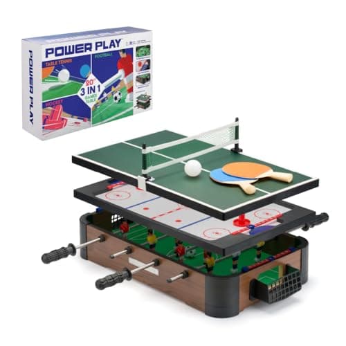 Image of Powerplay 3 in 1 Table Top Games, Multi Game Table Set, Mini Football, Hockey and Table Tennis, One Size