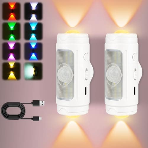 Image of URAQT RGB Multi Color Changing LED Wall Sconces 2PCS, Smart Motion Sensor Wall Lamp, USB Rechargeable Magnetic Mood Light with 9 Lighting Modes for Bedroom, Stair, Hallway, Party(White)