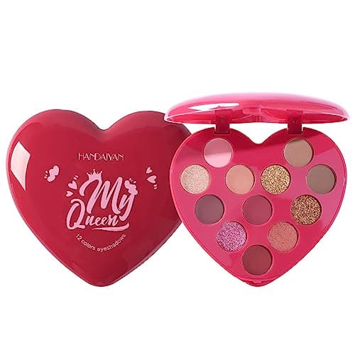 Image of Love Heart Shape Eyeshadow Palette 12 Color Matte Pearlescent Highlight Brighten Pigment Contour Shadow Rouge Cute Girl Makeup Palate (Red)